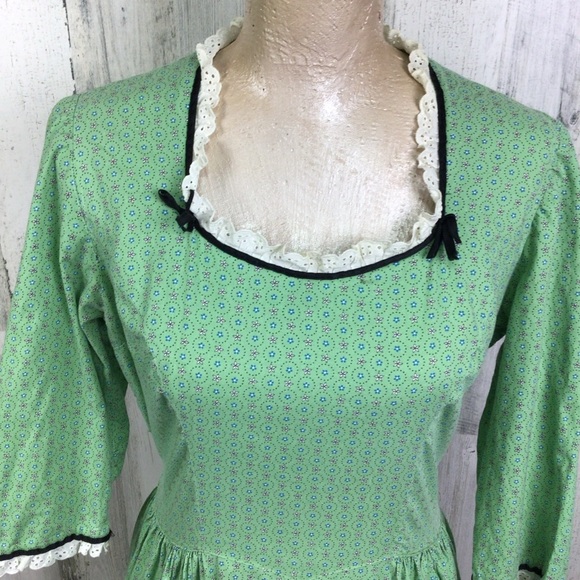 Vintage 30’s Handmade Prairie Peasant Maxi Dress Micro Floral Bow Cottage-core - Picture 4 of 15